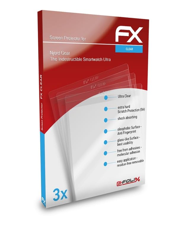 atFoliX Screen Protection Film compatible with Njord Gear The Indestructible Smartwatch Ultra Screen Protector, ultra-clear FX Protective Film (3X)