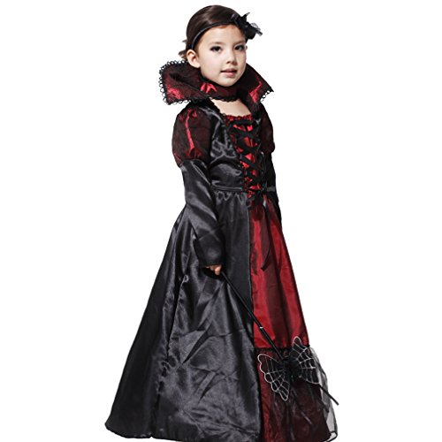 Girls Gothic Vampire Halloween Costumes Vampiress Dress Cosplay (Black, 3-4T) #TOP3