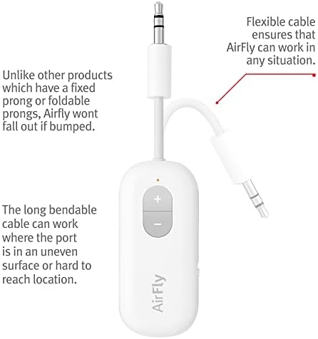 Twelve South TS-2253 Airfly | Bluetooth Wireless Transmitter /Adapter For Airpods / Wireless Or Noise-Cancelling Headphones; Use On Airplanes And Gym Equipment, 20+ Hr Battery Life,White