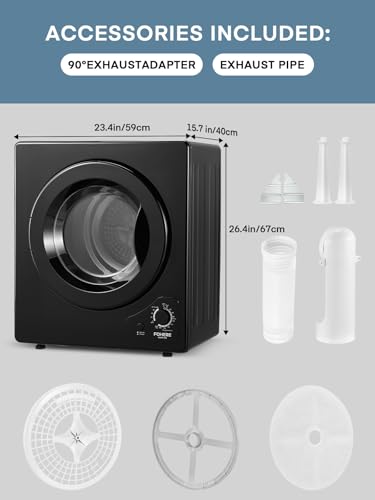 5KG Small Tumble Dryer, FOHERE Vented Dryers for Apartments and Small Home, 1200W Vented Tumble Dryer with Vent tube, 5 Automatic Drying Modes, Black - Image 8