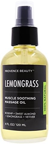 Muscle Soothing Massage + Aromatherapy Oil - Lemongrass (Rosehip, Sweet Almond, Lemongrass, Vetiver) Packed with Vitamins C & E, Pain Relieving Treatment - 4 FL OZ | Provence Beauty