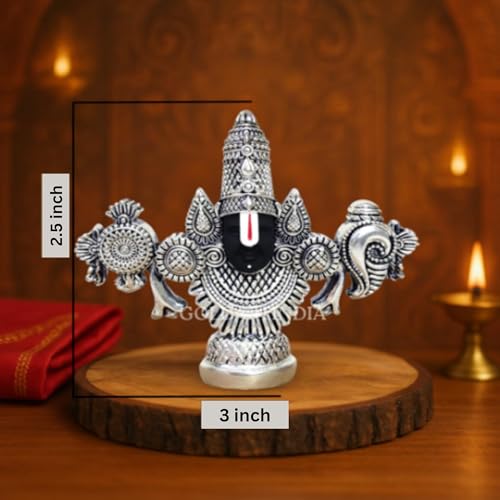 Image of KYAT Pure 999 Fine Silver Kamdhenu Cow with Calf Idol Elephant Pair (Tirupati Balaji - 3'')