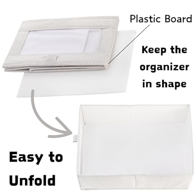 Coloch 6 Pack Linen Storage Bins with Clear Window, Collapsible Closet Storage Box Fabric Clothing Organizer Stackable Organizer Basket for Folded Clothes, Jeans, Toy, Book, Shelves, Closet, Beige