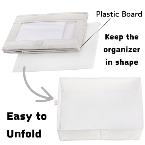 Coloch 6 Pack Linen Storage Bins with Clear Window, Collapsible Closet Storage Box Fabric Clothing Organizer Stackable Organizer Basket for Folded Clothes, Jeans, Toy, Book, Shelves, Closet, Beige - Image 4