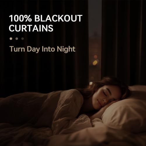 Image of Linen Textured Total Blackout Curtains for Bedroom 54 Inches Long, Black | 100% Blackout Shield, Back Tab /Rod Pocket Living Room Drapes, Thermal Insulated Blackout Curtains 2 Panels Set, 42 inchW x 54 inchL