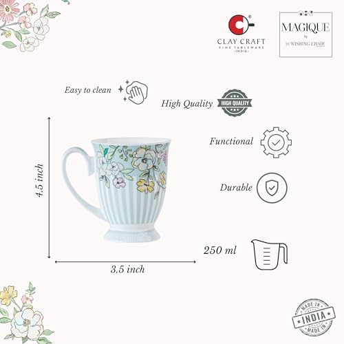 Image of Clay Craft x Magique by The Wishing Chair : Trellis Happy Days Ceramic Coffee Mug - 300 ml | Handcrafted Floral Cup | Elegant Lightweight Coffee Mug | Microwave & Dishwasher Safe | Tea Mug