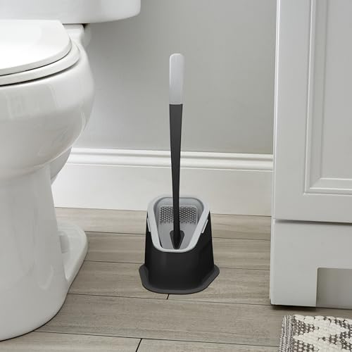 Image of Bath Bliss Toilet Brush | Contoured Design | Flat Brush | Bathroom Cleaning | Discreet Storage Base | Bathroom Cleaning | Black