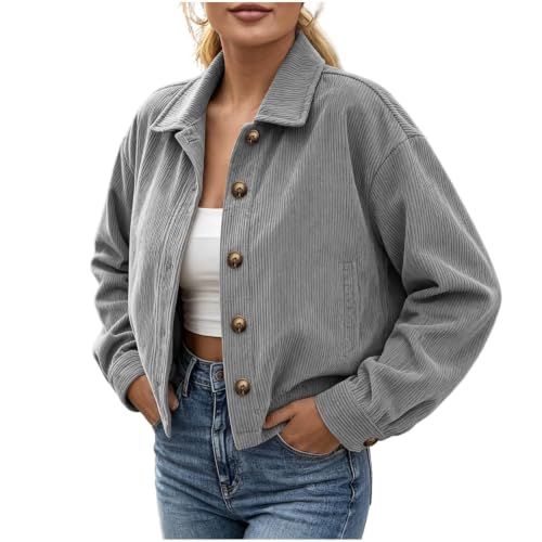 Gumipy Corduroy Jacket Women Button Down Crop Long Sleeve Fall Cardigans - image 9