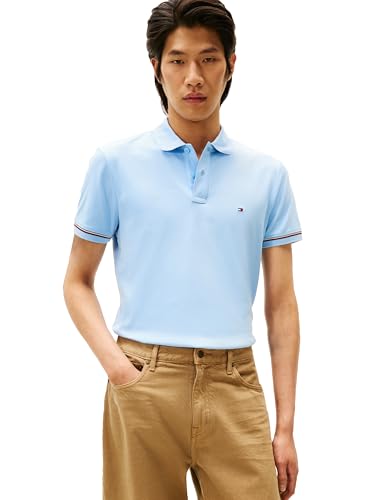 Image of Tommy Hilfiger Men's Short Sleeve Casual Polo Shirts in Slim Fit with Liquid Cotton and Cuff Designs