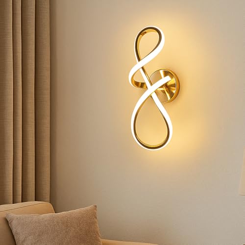 Image of SINOMAN Modern Infinity Loop LED Wall Light Luxury Gold Finish Decorative Acrylic Wall Lamp 3 Step Color Changing, Ambient Lighting Ideal for Living Room, Bedroom, Hallway, and Home Decoration
