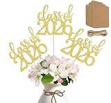ALISSAR 12 Pack Pre-Assembled Double Sided Class of 2026 Graduation Centerpiece Sticks with 12 Pack Blank Kraft Tags & 32.8ft Twine – Graduation Table Decorations & DIY Party Decor(gold)