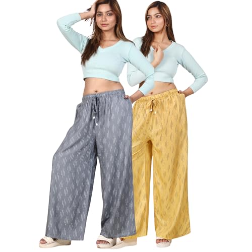 Image of Women's Cotton Rayon Flair Printed Pocket Regular Palazzo Pack of 2