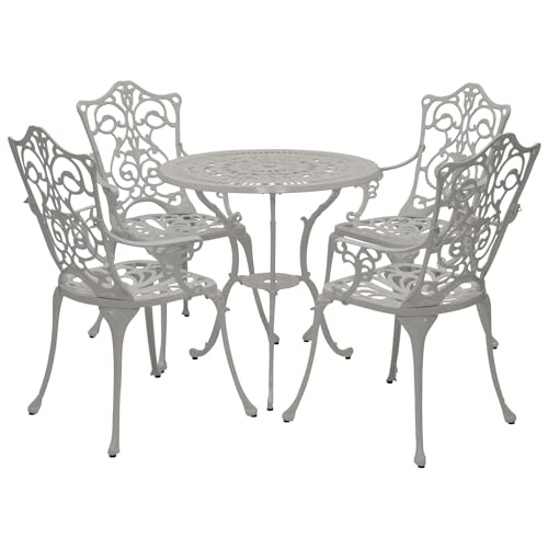 DEGAMO Garten Garnitur Lugano 5-teilig (4X Sessel, 1x Tisch 70cm rund), Aluminium Guss Weiss, wetterfest, Outdoor DEGAMO Garten Garnitur Lugano 5-teilig (4X Sessel, 1x Tisch 70cm rund), Aluminium Guss Weiss, wetterfest, Outdoor