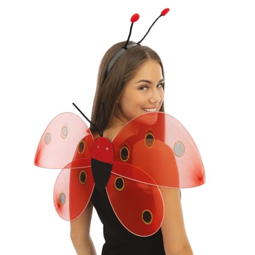 P'TIT Clown - 52310- Set de Coccinelle, Ladybug Set - Costume, Déguisement Adulte - Rouge et Noir, 38x45 cm - Serre-tête, Ailes - pour Carnaval, Soirées à...