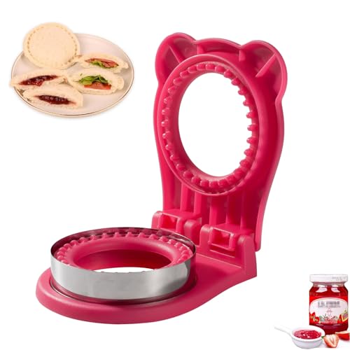 CHICHAUS Sandwichera sin costras, cortador y sellador de sándwiches de bolsillo con forma de círculo de 3.7 pulgadas, cortador de sándwiches para desayuno y loncheras de niños (rojo rosa)