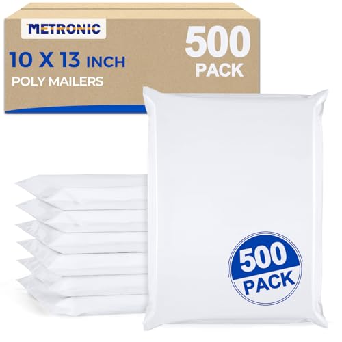Metronic Poly Mailers 10x13 Inch 500 Pack Shipping Bags for Clothes Bulk,Self Adhesive Shipping Envelopes for Small Business,Waterproof Mailers Poly Bags for Shipping,Packaging Mailing Bags White