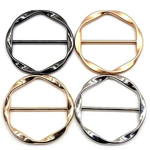 nobrand COLORFULBLING 4PCS Silk Scarf Ring Clip Shirt Ties Clips for Women Scarves Clasp Waist Buckle Fashion Metal Clothing Ring for T-Shirts Gold & Silver Zinc Alloy