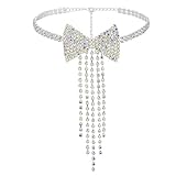 ELABEST Rhinestone Bowknot Necklace Sparkly Tassel Choker Bow Tie Tennis Chain Party Nightclub Jewelry for Women and Girls