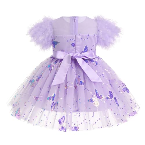 IDOPIP Tutu Dress for Baby Girl Sparkle Sequins Butterfly Tulle Dress Formal Plush Sleeve Pageant Bowknot Wedding Party Dress2
