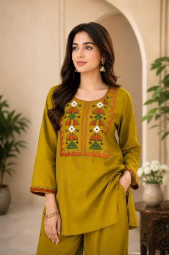 Image of Women's Embroidered Kurta Palazzo Set | Ethnic Co-Ord Set with Printed Design | Casual Traditional Outfit.