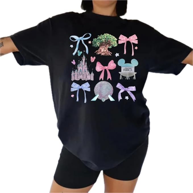 Magical Shirt for Women,Castle Graphic T-Shirt,Magical Kingdom Family Shirt,Family Vacation Tee,Coquette Bows Family Trip T-Shirt,Cartoon Bow Vacation Tee - Image 2