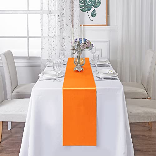 5 Pack Satin Table Runner 12 X 108 Inch Long, Orange Wedding Satin Silk Table Runner For Wedding Birthday Reception Banquet Party Decoration (Orange,5 Pack) #TOP3