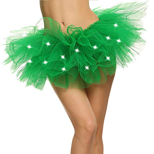 Women's Tutu Green Tutu for Women LED Light Up Neon Tulle Tutu Skirt for Costume Show Nightclub, Green