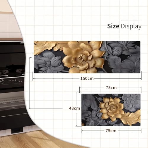 Image of Kitchen Anti Slip Mat for Floor, Waterproof Washable Kitchen Mats, Non Slip Kitchen Floor Mats for Home, Soft Mats for Kitchen, Kitchen Mats for Floor Anti Slip (3D Golden Flower)