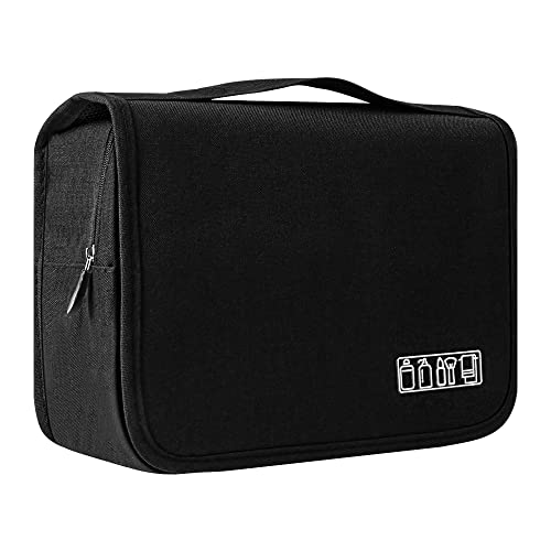 Trousse de Toilette de Voyage à Suspendre, Sac de Maquillage Portable, étanche pour Trousse de Maquillage Pliable, Trousse de Toilette pour Homme et Femme (Noir)