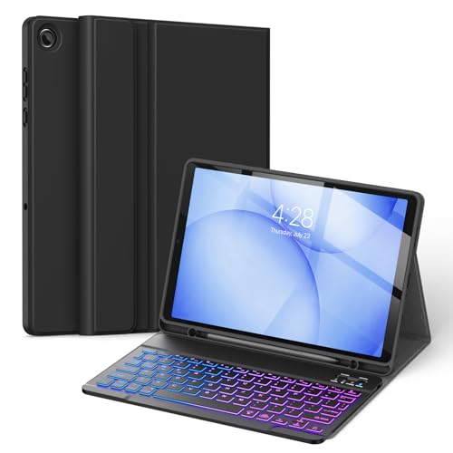 Soke Keyboard Case for Samsung Galaxy Tab A11 Plus/A11+ 11 inch 2025(SM-X230/X236/X238) - 7 Color Backlight Wireless Detachable Folio Keyboard Cover with S Pen Holder Black