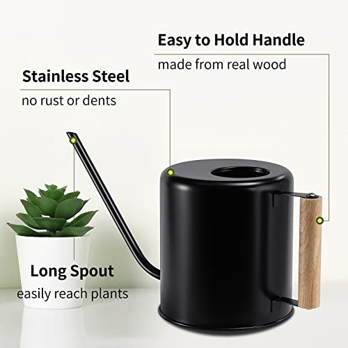 Blstyle Indoor Watering Can-0.4Gallon Stainless Steel Watering Can For Indoor Plants-Small Watering Can With Wooden Handle-For Indoor Outdoor Plants Watering-Houseplant Watering Can #TOP2