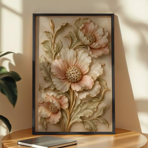 Image of NoWorries Floral Botanical Wall Painting with Frame | Premium Textured Flower & Leaf Artwork, Pastel Nature Wall Decor Framed for Living Room Bedroom Office and Home Decoration (Art-17,13x19inch)