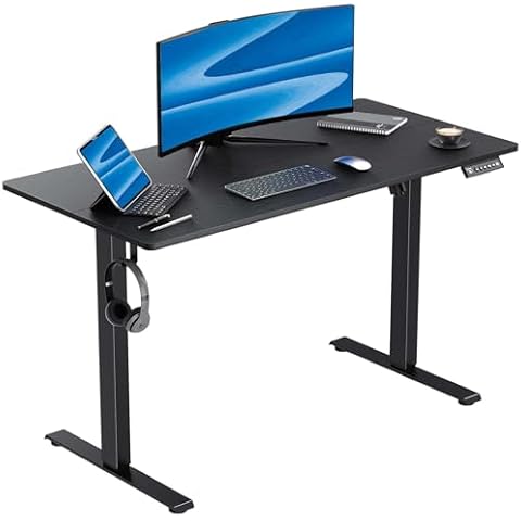 VVENACE 48'' x 24'' Electric Standing Desk Adjustable Height with Wheels, Sit Stand Up Desk, Home Office Desk, Rising Lifting Ergonomic Desk with Spliced Desktop Black Cover