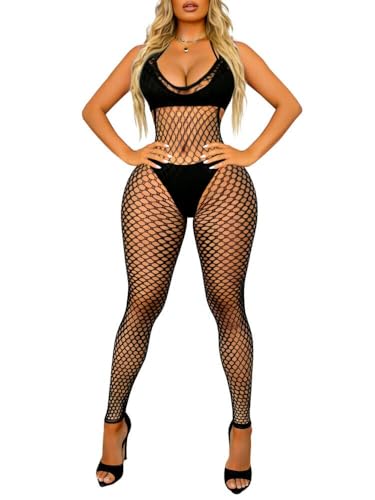 Buitifo Womens Sexy Bodysuit Fishnet Tights Bodycon Jumpsuit Lingerie (BlackT1,M)