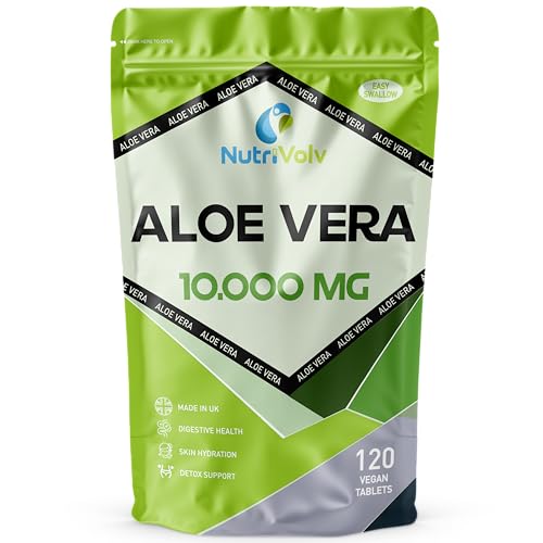 NutriVolv Aloe Vera 10 000mg - 120 Tablets | Natural Skincare Colon Cleanse & Digestion Support | Detox & Immune Boosting Supplement | High Strength Aloe Vera Extract
