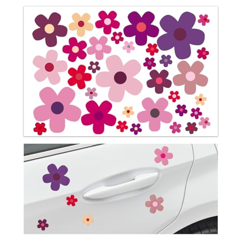 Image of KVAEY Flowers Car Stickers Set, Self Adhesive Daisy Flower Label Stickers for Car Body Mirror Window, Waterproof Hippie Stickers for Car Scooter Laptop Decoration, Car Accessories (Style C)