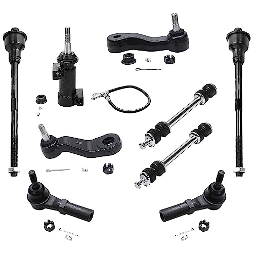 Image of Detroit Axle - Front End Kit for 2001-2004 Chevrolet Silverado GMC Sierra 2500 2001-2006 Silverado Sierra 2500 HD 3500, Control Arms Sway Bars Ball Joints Tie Rods Pitman Idler Arms Wheel Lug Nuts