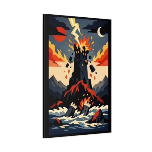 Décoration murale horror burning castle storm red grand tableau vertical 60x90