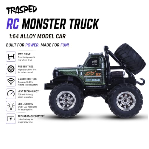 Image of RC Monster Truck for Kids, Mini RC Off Road Car with LED Lights, USB Rechargeable, 2.4GHz Wireless RC Car, Shock Absorber, Big Rubber Tires, Toy Gift for Boys & Girls Age 3
