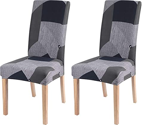 Image of House of Quirk Elastic Chair Cover Stretch Removable Washable Short Dining Chair Cover Protector Seat Slipcover (Pack of 2, Grey Prism)