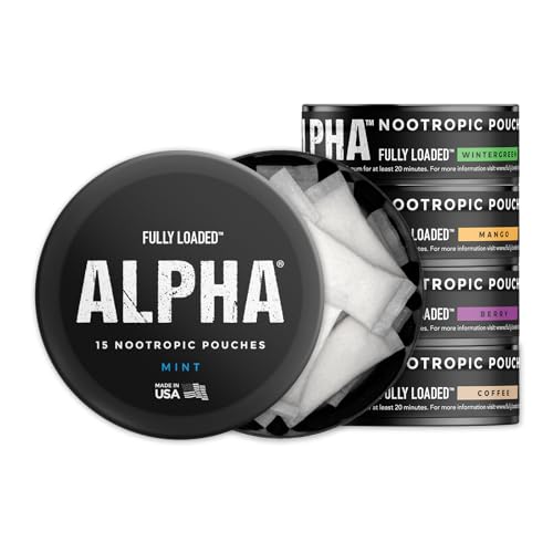 Image of Fully Loaded Alpha Nootropic Pouches Variety Pack - 5 Cans - 75 Total Pouches (15 per Can) - Effective Nootropic Delivery, Nicotine Pouch Replacement - Faster Absorption, Alpha GPC, L-Tyrosine, GABA