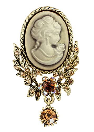 Image of Alilang Vintage Inspired Crystal Rhinestone Victorian Lady Cameo Brooch Pin Maiden Flower Pendant