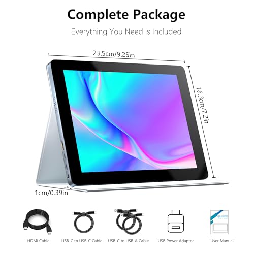 Image of 9.7 inch 2K Portable Monitor Touchscreen, 2048x1536 IPS Display with 10-Point Touch, HDMI & Dual USB-C, CNC Aluminum Body, Built-in Speaker, Protective Case for PC /Phone /Travel /Home Office