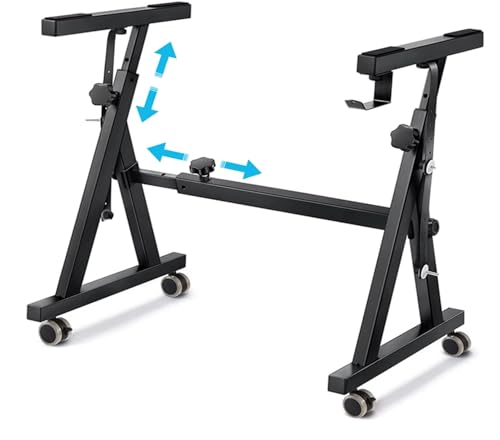Image of Heavy Duty Z-Style Adjustable Keyboard Stand Universal for 61 76 88 Key Keyboards with Wheels and Locking Straps (Black)