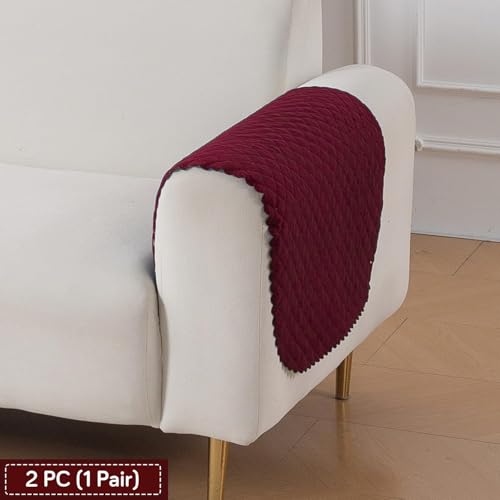 Image of HOKIPO Quilted Sofa Armrest Cover - 1 Pair | 'Quilt Classic' Maroon (NEW-IN-925-MRN*2)