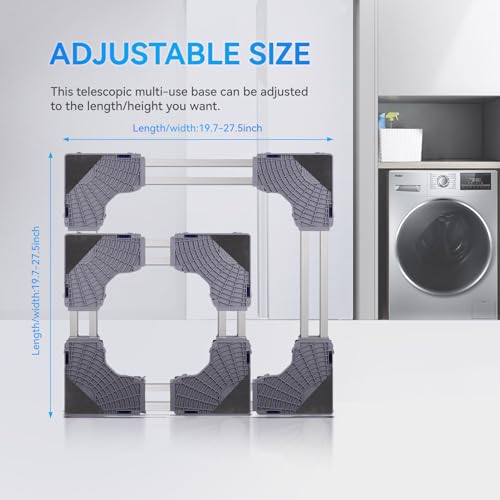 Heavy Duty Fridge Stand Mobile Base, 20\"-27\"Washing Machine Stand with 8 Strong Feet & 4 Locking Wheels, Adjustable Flat Dolly Cart Mobile Base Pedestals for Washer, Dryer, Laundry and Refrigerator