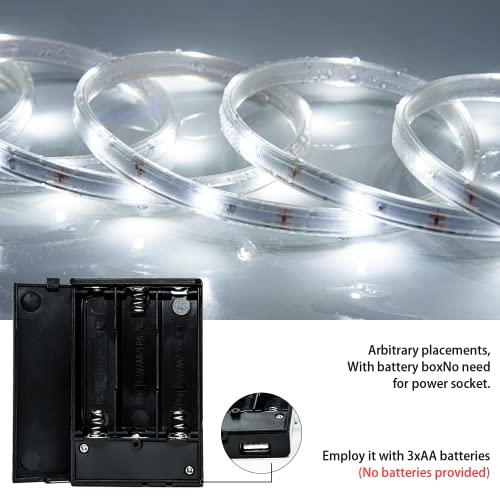 Image of LED Rope Lights Outdoor Waterproof Battery Led Strip Lights, 16.4ft Flexible White Led Strip Lights Battery Powered Brighter Battery Powered White Lights for Camp Party Bedroom TV