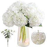 Tifuly 4pcs Fake Hydrangea with Vase -3D Real Touch Faux Hydrangea Flowers and 3pcs Eucalyptus Stems for Wedding Centerpiece Home Party Table Decoration（White）