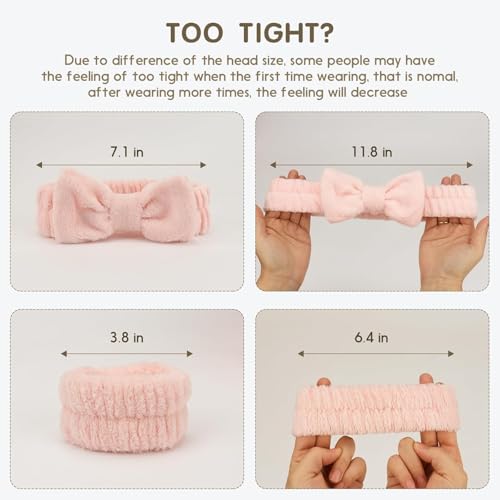 Image of Spa Headband and Wristband Set, Face Wash Headband Makeup Skincare Headband Wrist Bands Washing Face for Preppy Skincare Women Girl (Cream,Pink)