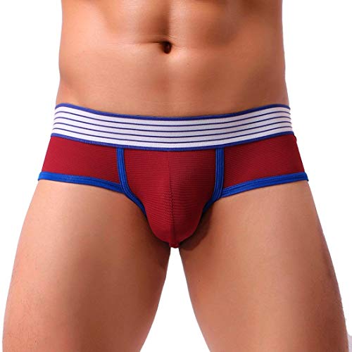 Clearance!Men Hot Mesh Hollow Out Striped Buttock JockStrap Thongs Underpants (M, Hot Pink)